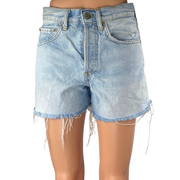 Zara Blue Light Wash High Rise Raw Hem Frayed Cut Off Denim Jean Shorts Size 2 - Picture 1 of 4